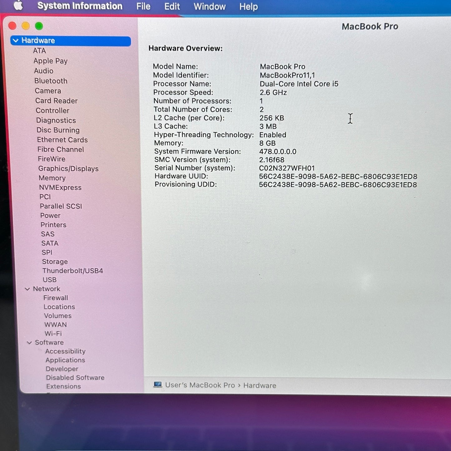 2013 Apple MacBook Pro 13.3" i5-4288U 2.6GHz 8GB RAM 512GB SSD Silver A1502 READ