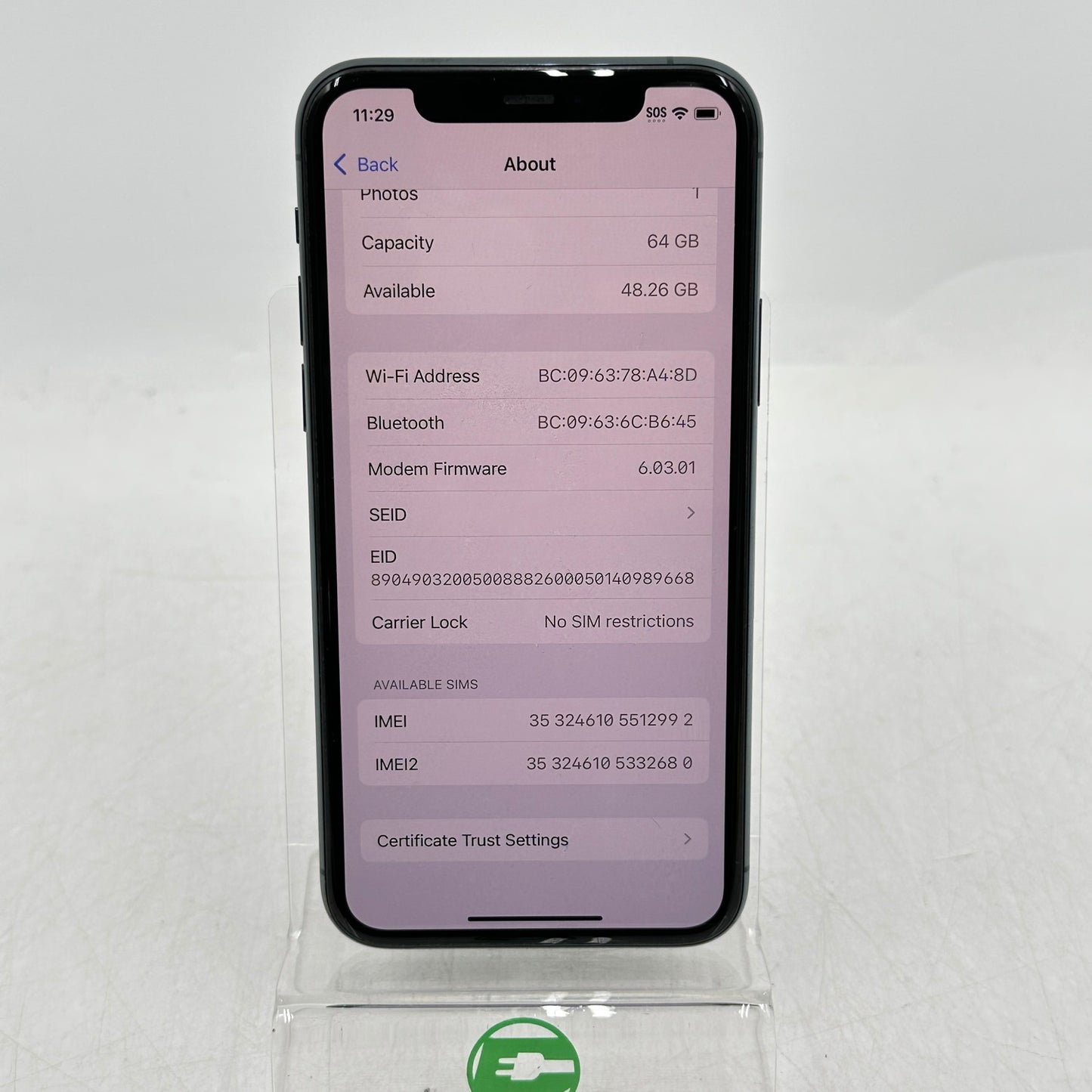 Unlocked Apple iPhone 11 Pro 64GB 18.5 Midnight Green MWCL2LL/A