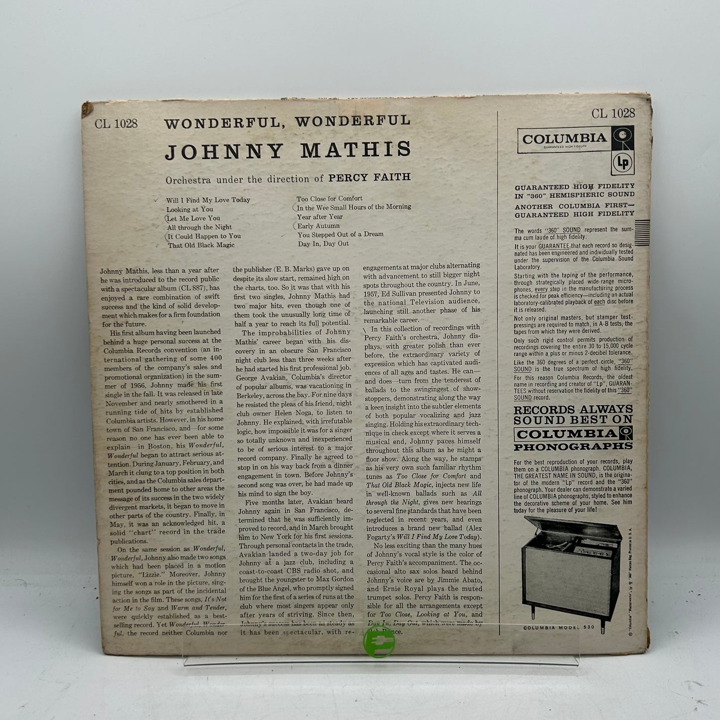 Columbia Johnny Mathis Wonderful Wonderful Vinyl