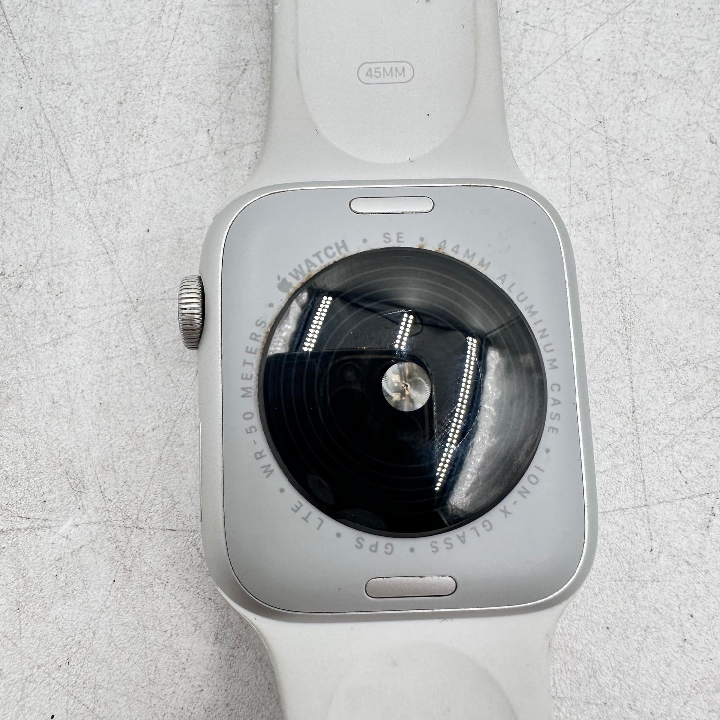 Unlocked Apple Watch SE 2nd Gen 44MM Silver Aluminum White Sport Band MNU63LL/A