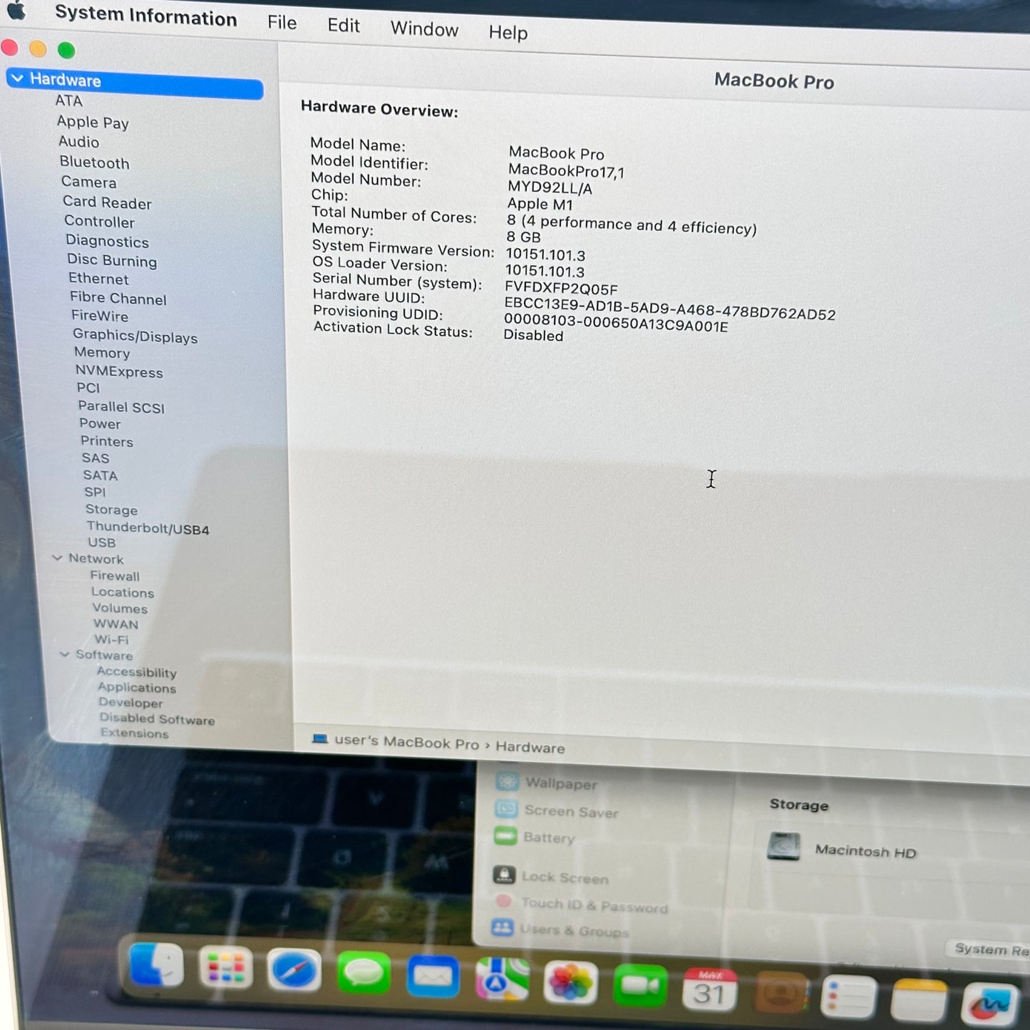 2020 Apple MacBook Pro 13.3" M1 8C GPU 3.2GHz 8GB RAM 512GB SSD A2338