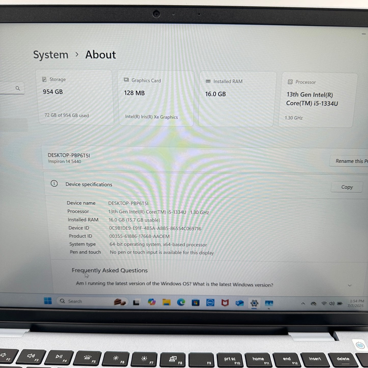 Dell Inspiron 14 5440 P185G 14" i5-1334U 1.3GHz 16GB RAM 1TB SSD