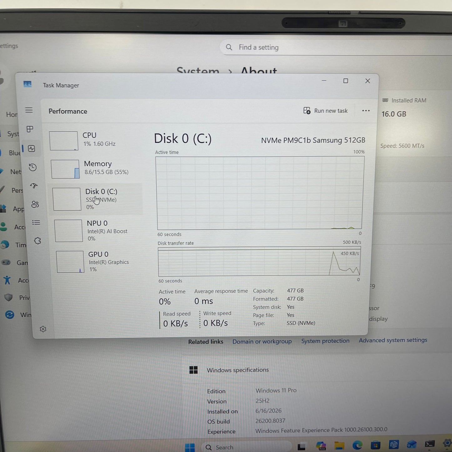Dell Pro 16 PC16250 16" Core Ultra 5 225U 1.5GHz 16GB RAM 512GB SSD