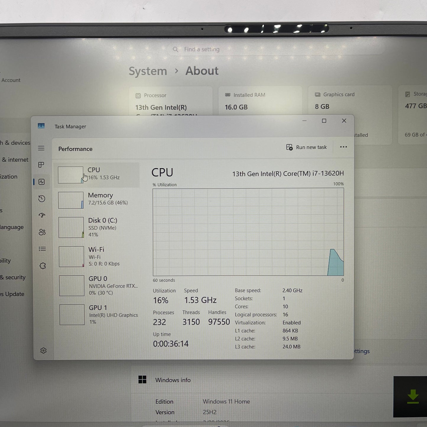Asus ROG Zephyrus G16 GU603 16" i7-13620H 2.4GHz 16GB RAM 512GB GeForce RTX 4060