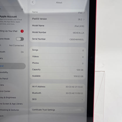 WiFi Only Apple iPad 11" (A16) 128GB Pink MD4E4LL/A