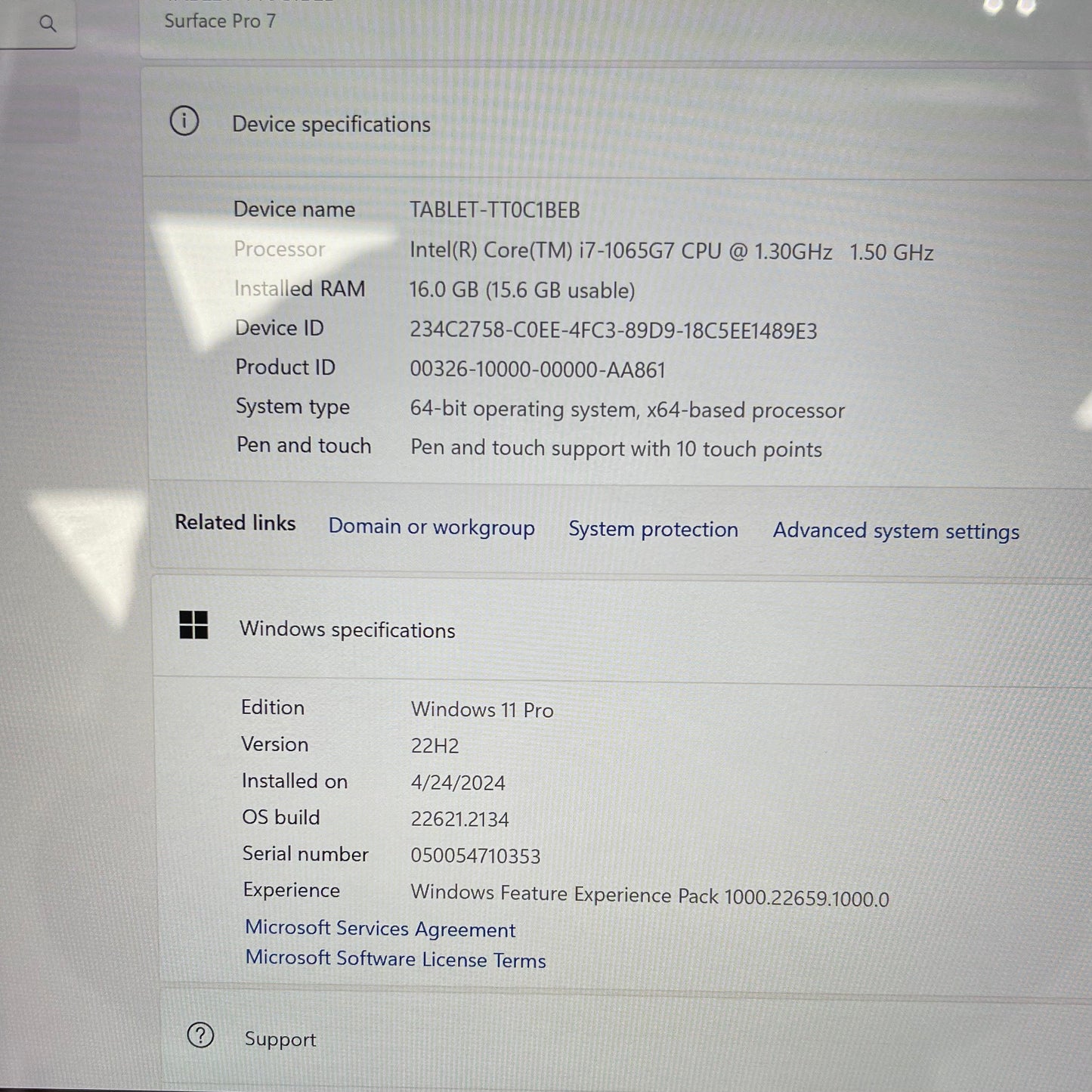 Microsoft Surface Pro 7 1866 12.3" i7-1065G7 1.3GHz 16GB RAM 256GB SSD