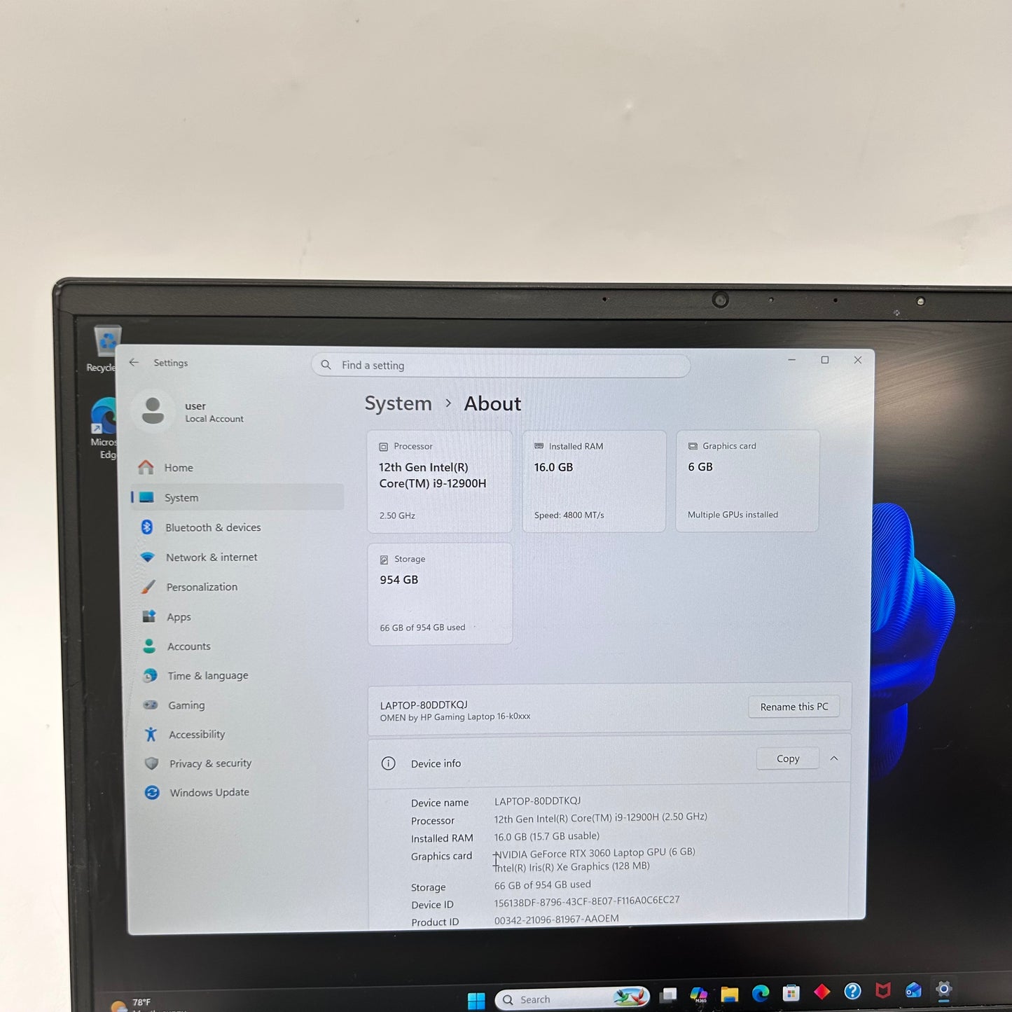 HP Omen 16-K0033DX 16" i9-12900H 2.5GHz 16GB RAM 1TB SSD GeForce RTX 3060