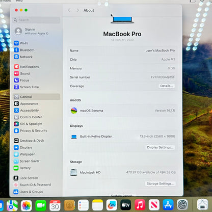 2020 Apple MacBook Pro 13.3" M1 8C GPU 3.2GHz 8GB RAM 512GB SSD MYD92LL/A READ