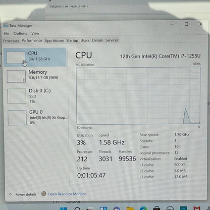 Dell Inspiron P161G 14" i7-1255U 1.7GHz 16GB RAM 512GB SSD