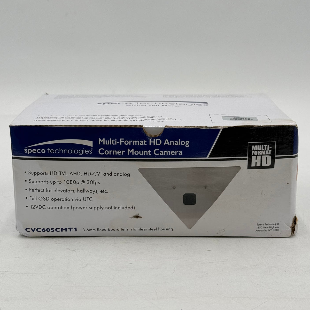 New Speco Technologies Multi-Format HD Analog Corner Mount Camera CVC605CMT1