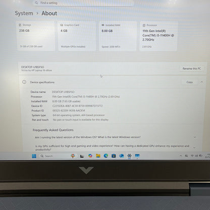 HP Victus 16-D0013DX 16.1 i5-11400H 2.7GHz 8GB RAM 256GB SSD GeForce RTX 3050