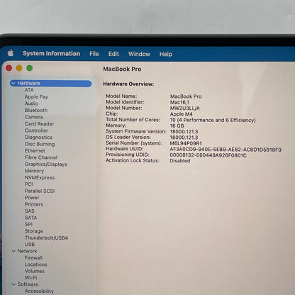 2024 Apple MacBook Pro 14" M4 10C GPU 4.5GHz 16GB RAM 512GB SSD A3112