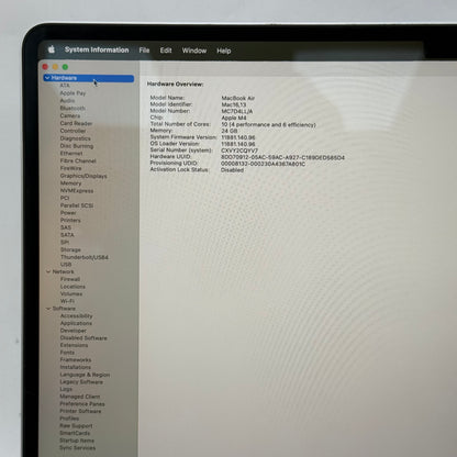 2025 Apple MacBook Air 15" M4 10C GPU 4.5GHz 24GB RAM 512GB SSD A3241
