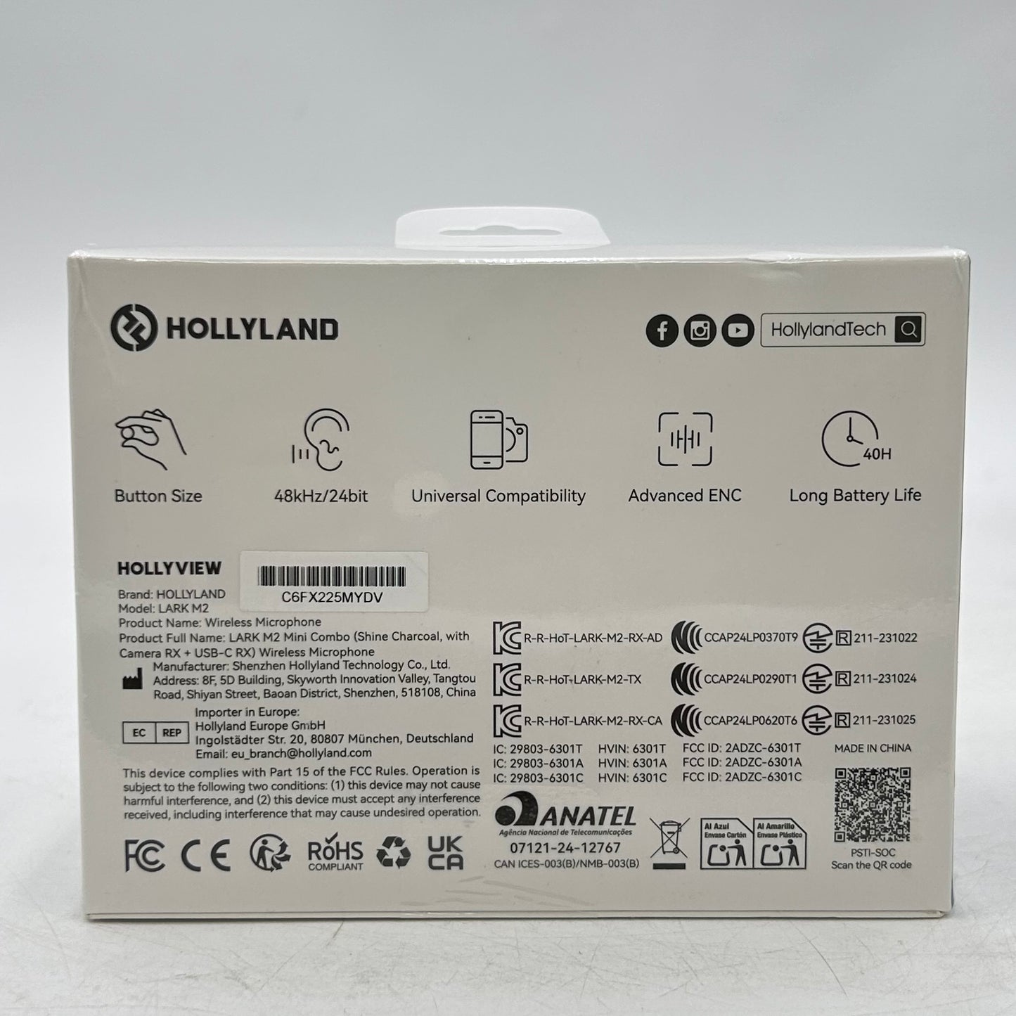 New Hollyland Lark M2 20Hz - 20kHz Wireless Microphone PSTI-SOC Mini Combo