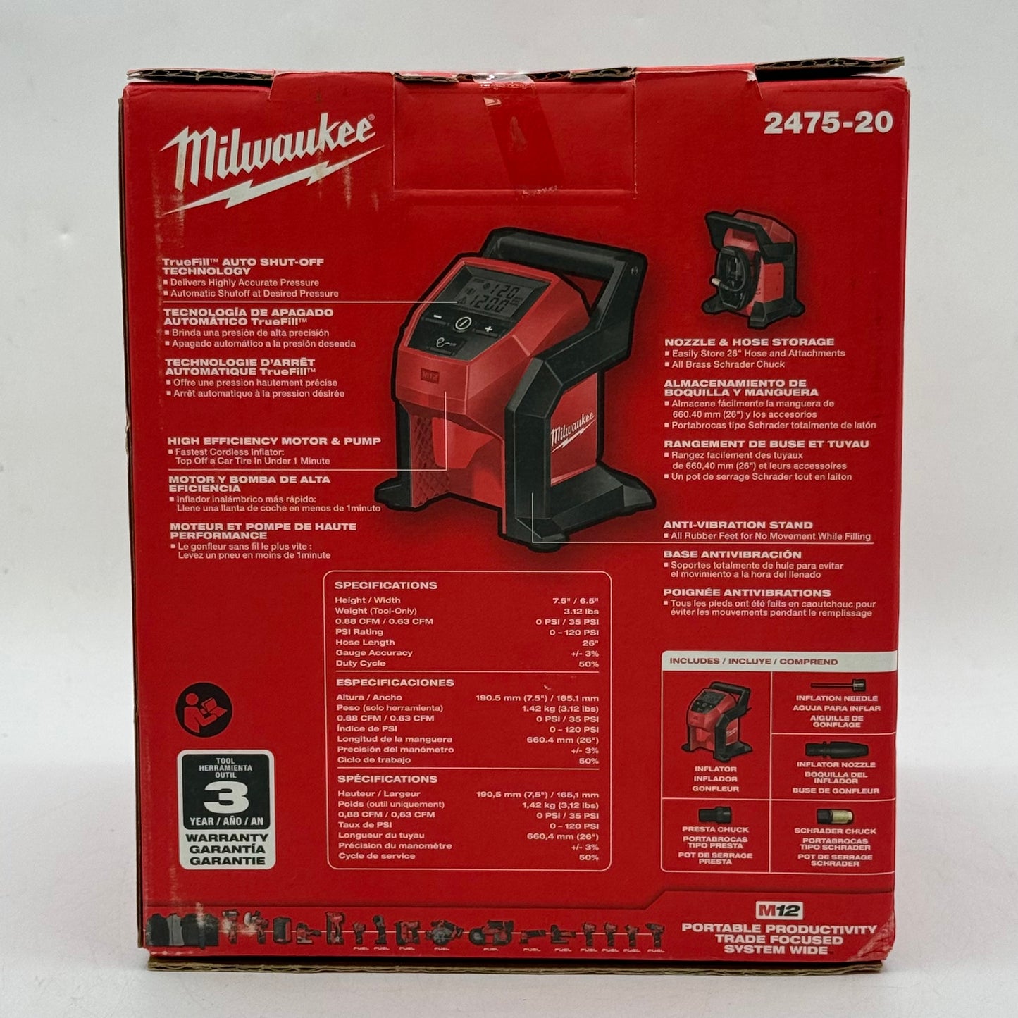 New Milwaukee 2475-20 M12 12V Compact Inflator