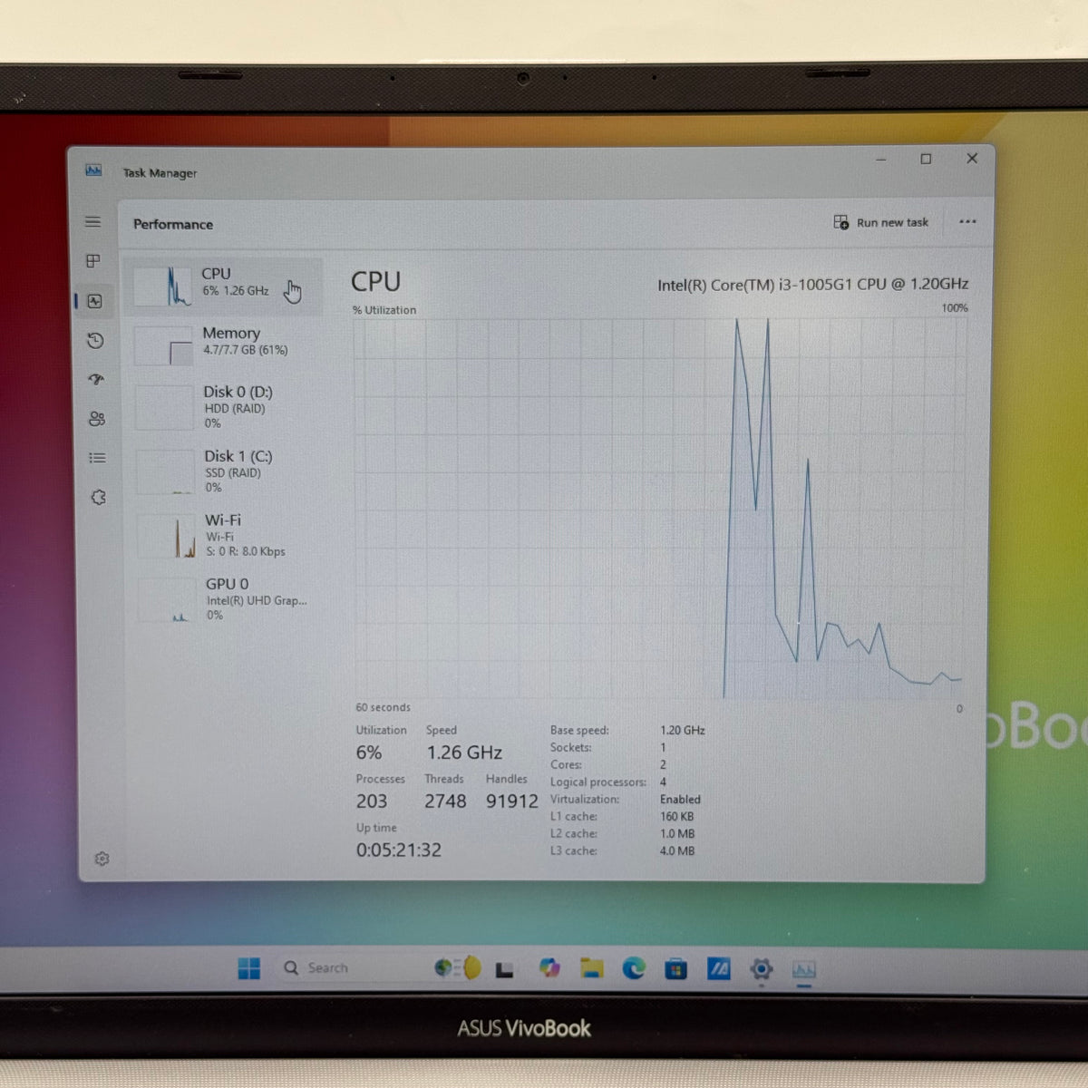 Asus Vivobook 17 X712J 17.3" i3-1005G1 1.2GHz 8GB RAM 1TB HDD 256GB SSD READ