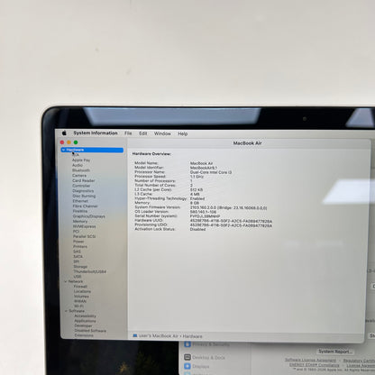 2020 Apple MacBook Air 13.3" i3 1.1GHz 8GB RAM 256GB SSD Space Gray A2179