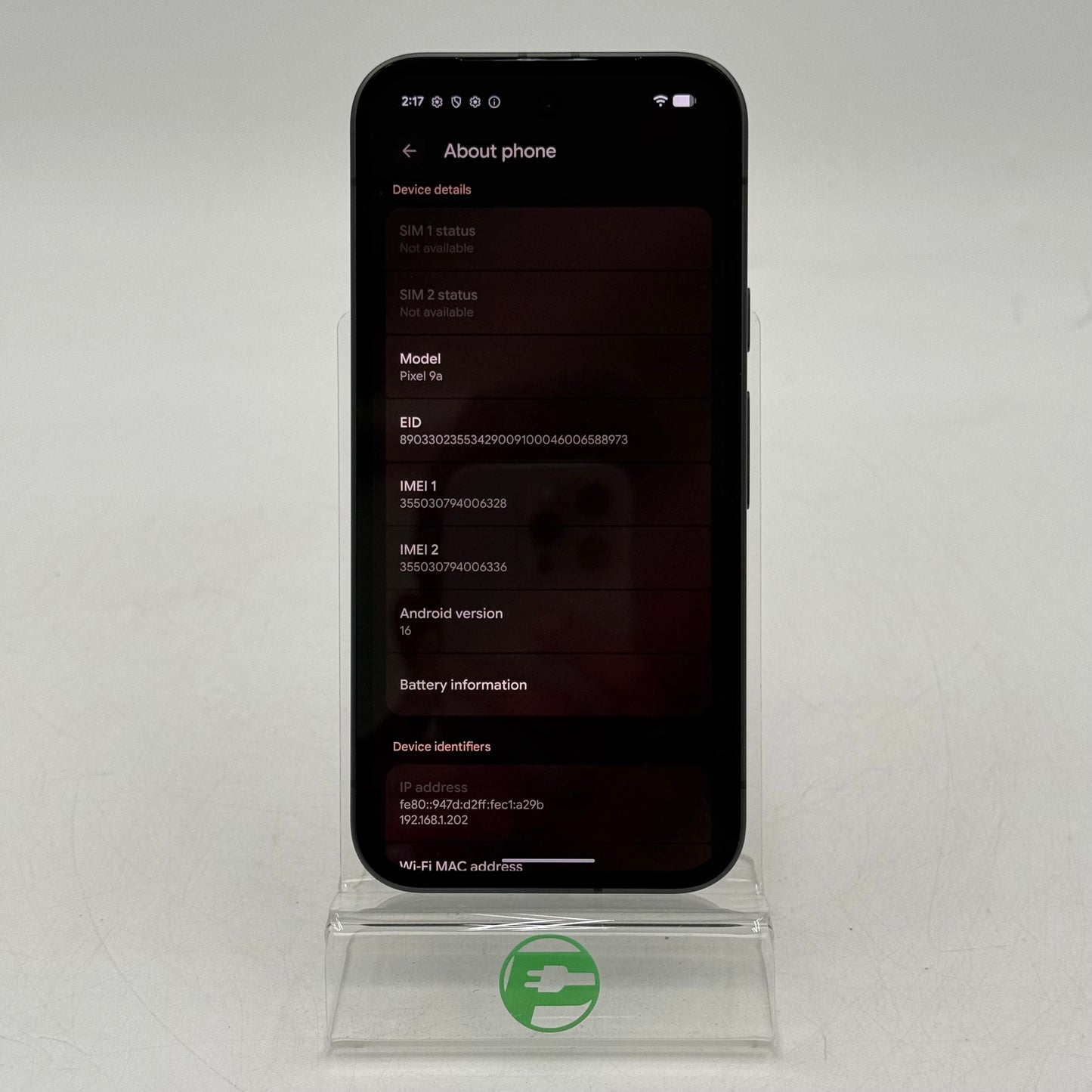Factory Unlocked Google Pixel 9a 128GB Obsidian GXQ96