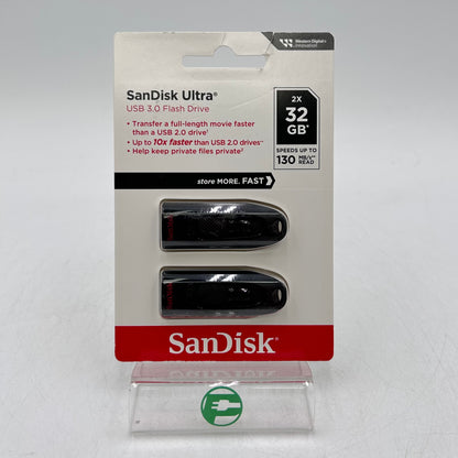 New SanDisk Ultra 32GB 3.0 USB Flash Drive 2-Pack 130MB/s MP4 SDCZ48-032G-ACV462