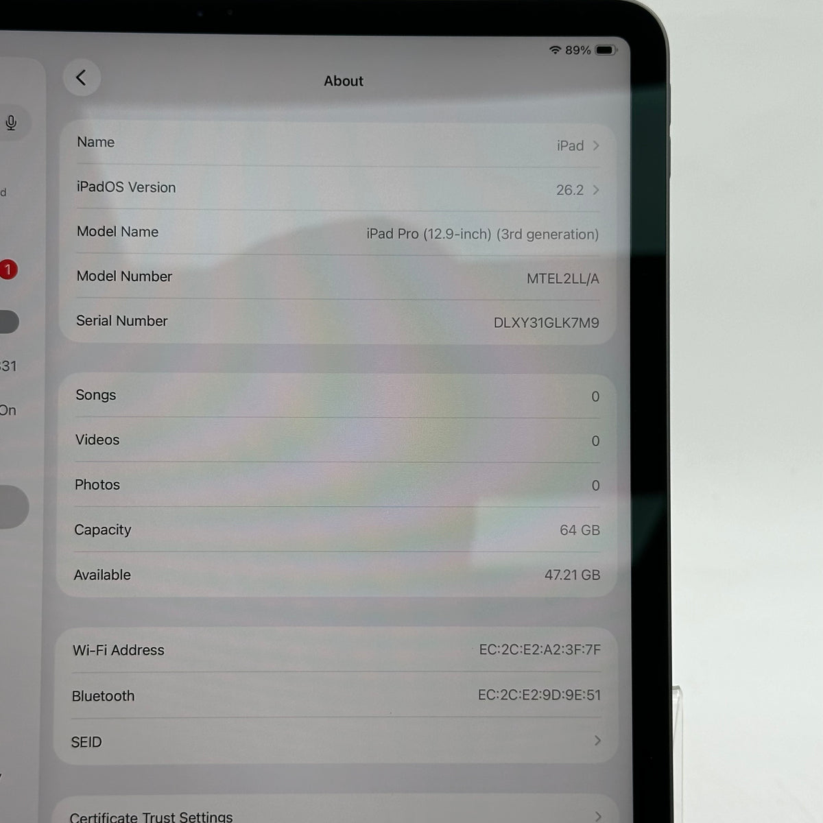 WiFi Only Apple iPad Pro 12.9" 3rd Gen 64GB Space Gray MTEL2LL/A