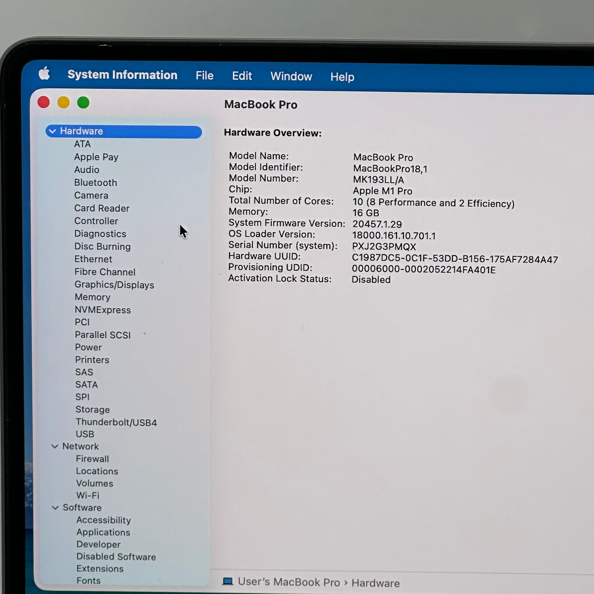 2021 Apple MacBook Pro 16" M1 Pro 16C GPU 3.2GHz 16GB RAM 1TB SSD A2485