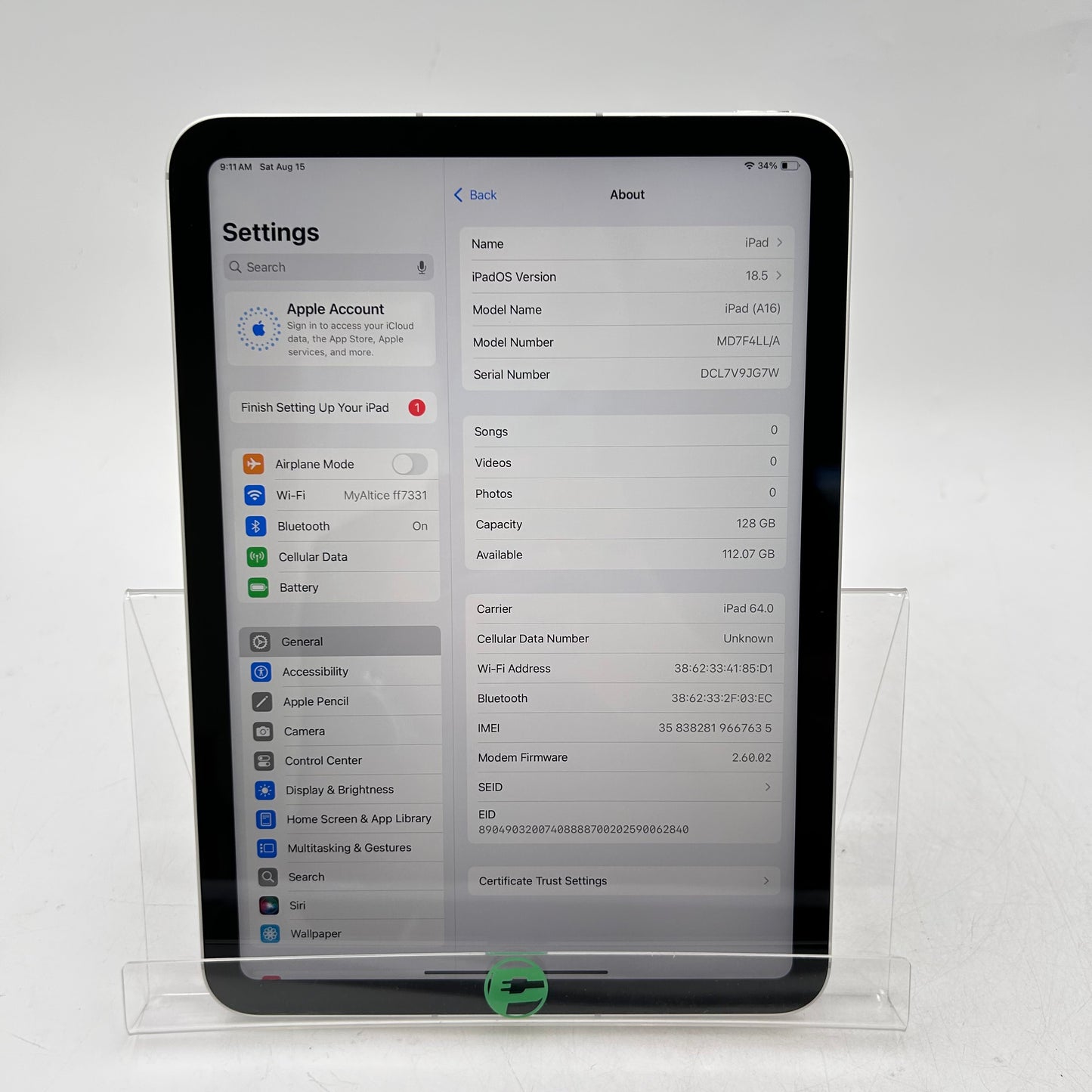 Factory Unlocked Apple iPad 11" (A16) 128GB Silver MD7F4LL/A