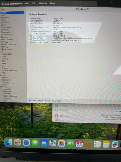 2022 Apple MacBook Air 13.6" M2 8C GPU 3.5GHz 16GB RAM 256GB SSD A2681