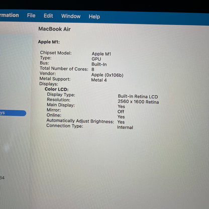 2020 Apple MacBook Air 13.3" M1 7C GPU 3.2GHz 8GB RAM 512GB SSD A2337