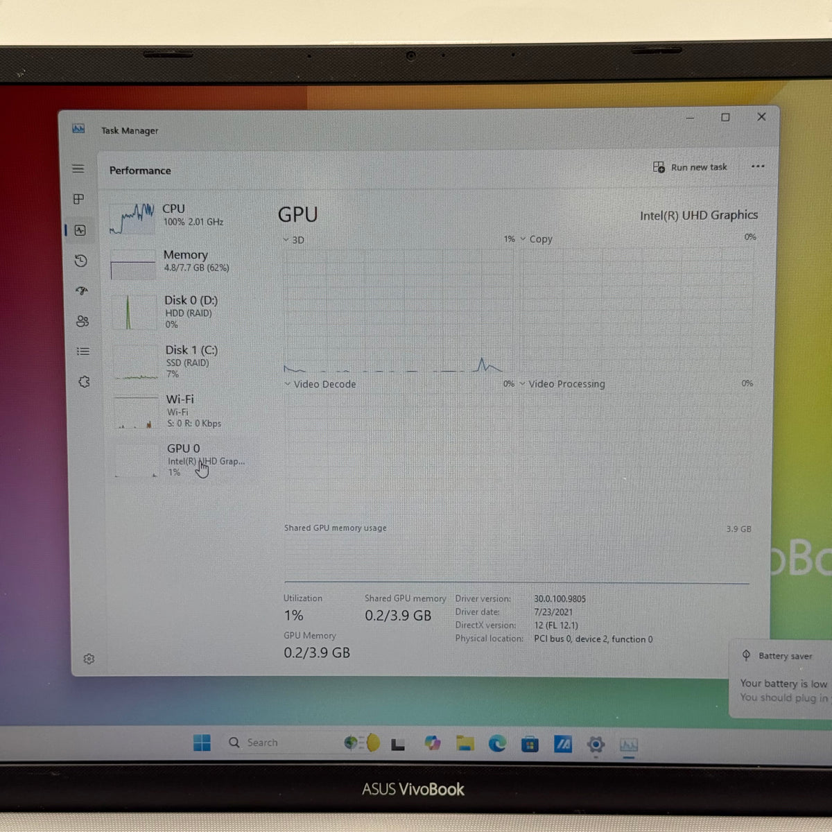 Asus Vivobook 17 X712J 17.3" i3-1005G1 1.2GHz 8GB RAM 1TB HDD 256GB SSD READ
