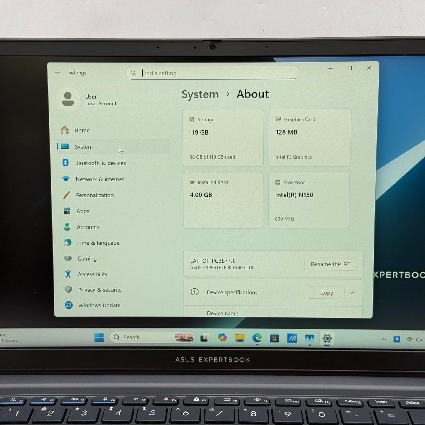 Asus Expertbook B1403CTA 14" N150 0.8GHz 4GB RAM 128GB SSD