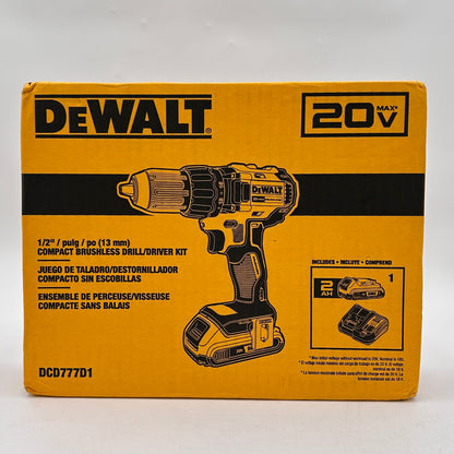 New DeWalt DCD777D1 20V MAX Compact Brushless Drill/Driver Kit (13mm)