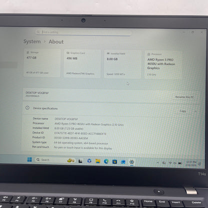 Lenovo ThinkPad T14s Gen 1 14" Ryzen 5 Pro 4650U 2.1GHz 8GB RAM 512GB SSD