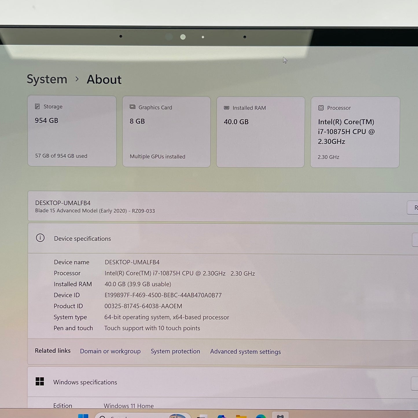 Razer Blade 15 i7-10875H 2.3GHz 40GB RAM 1TB SSD GeForce RTX 2080 Super Max-Q