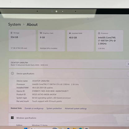 Razer Blade 15 i7-10875H 2.3GHz 40GB RAM 1TB SSD GeForce RTX 2080 Super Max-Q