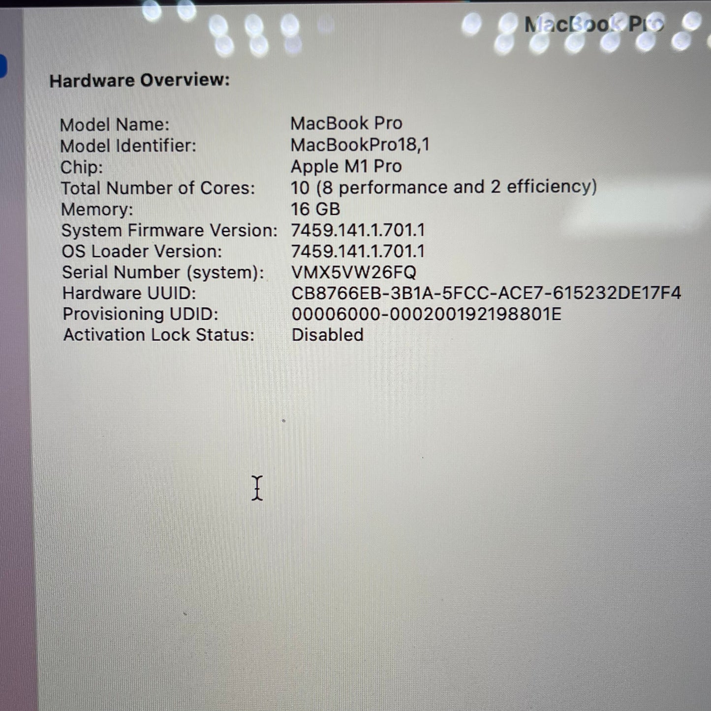 2021 Apple MacBook Pro 16" M1 Pro 16C GPU 3.2GHz 16GB RAM 1TB SSD A2485 Read