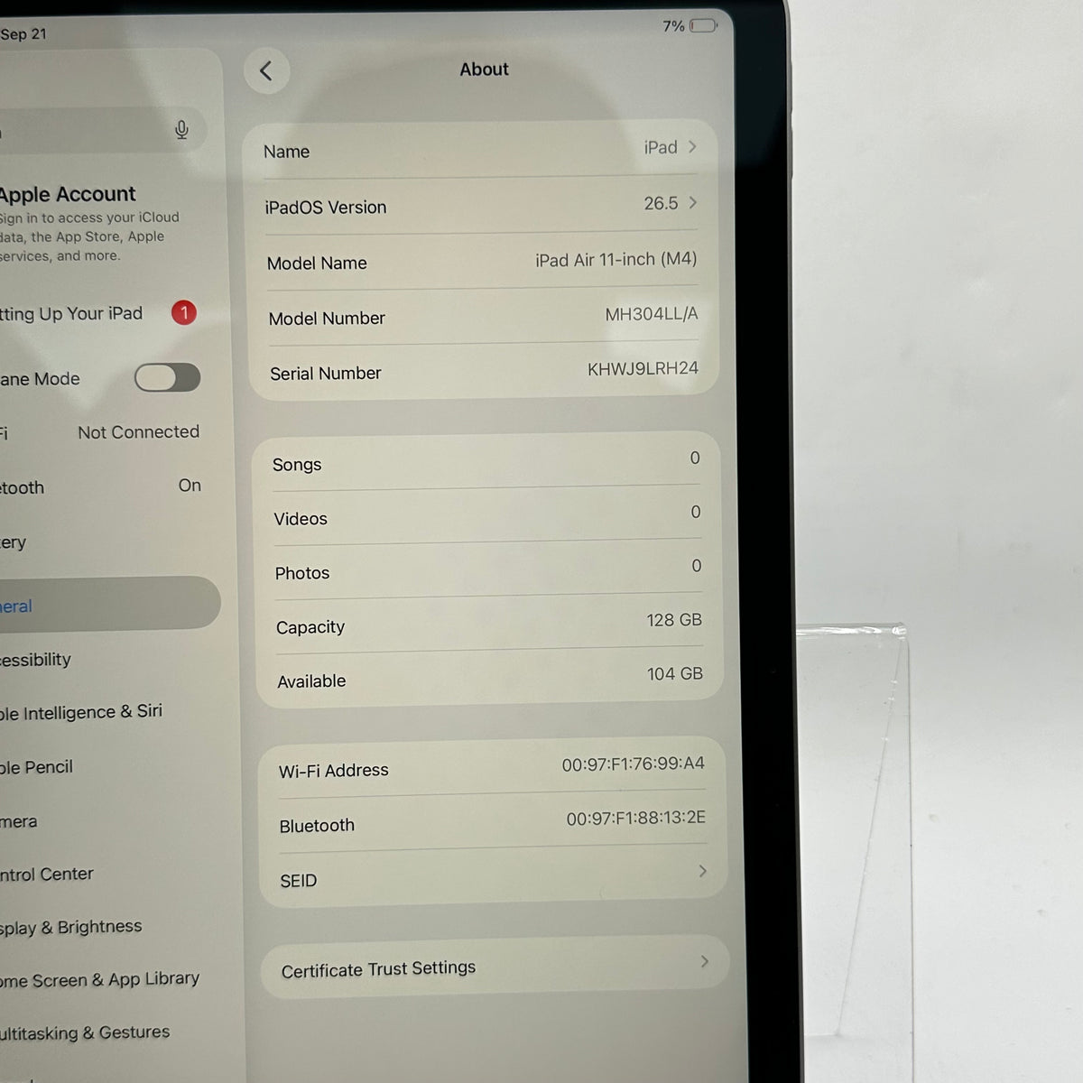 WiFi Only Apple iPad Air 11" M4 128GB Space Gray MH304LL/A