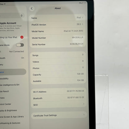 WiFi Only Apple iPad Air 11" M4 128GB Space Gray MH304LL/A