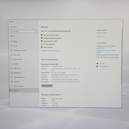 Alienware Aurora R11 Core i7-10700F 2.90GHz 16GB RAM 1TB HDD Nvidia GeForce RTX 2060
