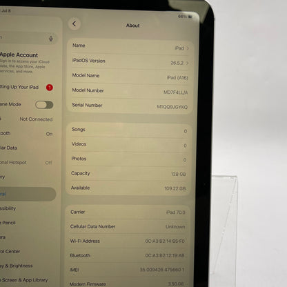 Factory Unlocked Apple iPad 11" (A16) 128GB Silver MD7F4LL/A