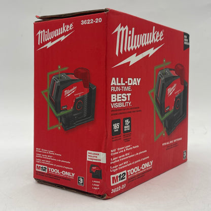 New Milwaukee 3622-20 M12 12V Green Laser Cross Line & Plumb Points