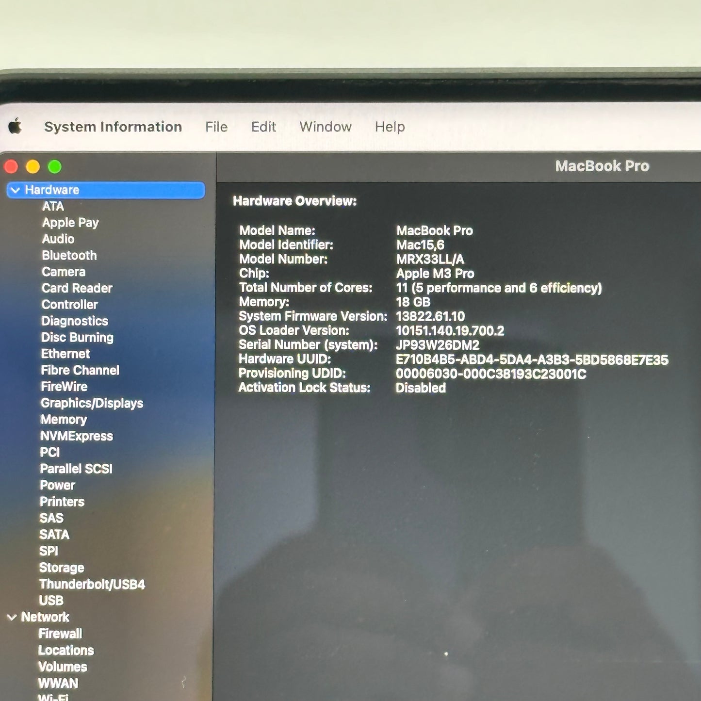 2023 Apple MacBook Pro 14" M3 Pro 14C GPU 4.0GHz 18GB RAM 512GB SSD A2992