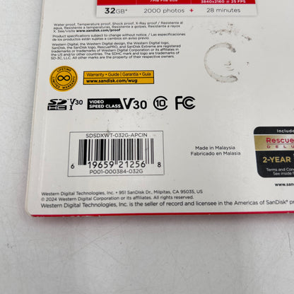 New SanDisk Extreme Plus 32GB 100MB/s SDHC Card 4K SDSDXWT-032G-APCIN