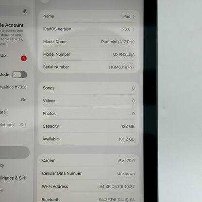 Factory Unlocked Apple iPad Mini (A17 Pro) 128GB Space Gray MXPN3LL/A