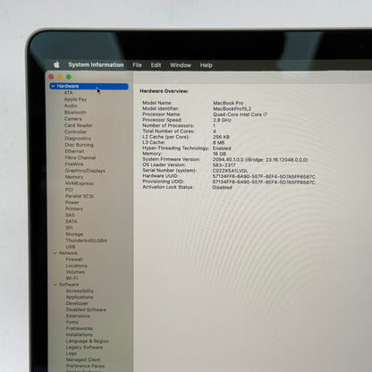 2019 Apple MacBook Pro 13.3" i7 2.8GHz 16GB RAM 512GB SSD Space Gray A1989