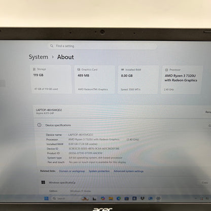 Acer Aspire 3 A315-24P 15.6" Ryzen 3 7320U 2.4GHz 8GB RAM 128GB SSD