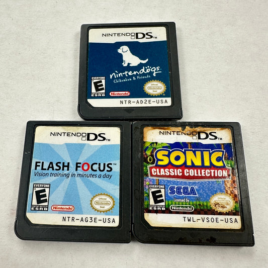 Lot of 3 Nintendo DS Games: Nintendogs|Flash Focus|Sonic Classic Collection