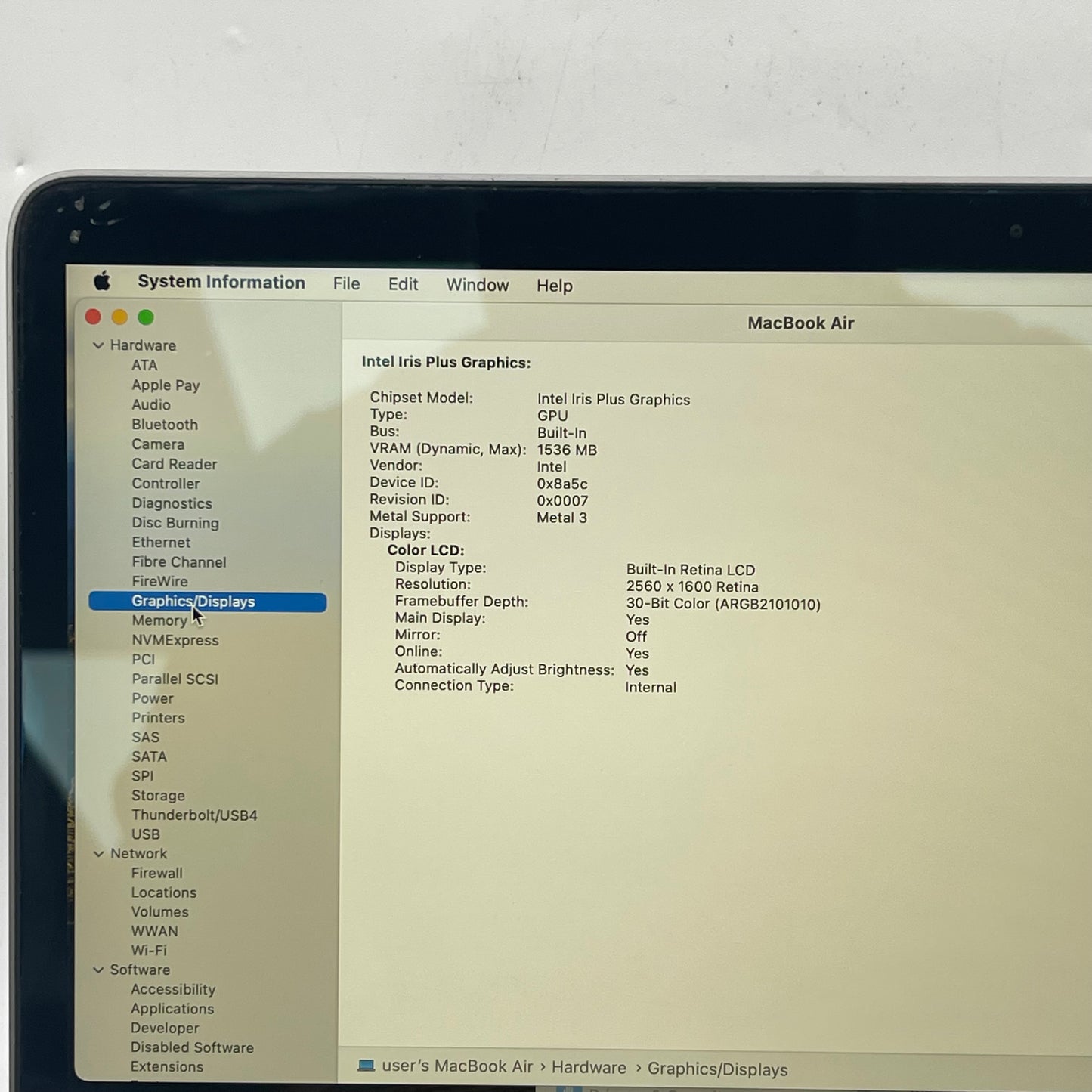 2020 Apple MacBook Air 13.3" i3 1.1GHz 8GB RAM 256GB SSD Space Gray A2179