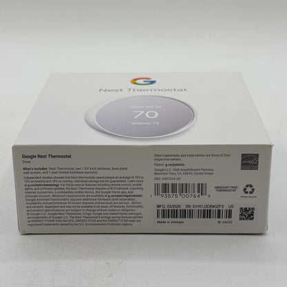 New Google Nest Thermostat Smart Thermostat Snow GA01334-US
