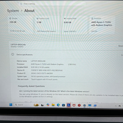 Lenovo IdeaPad 1 15AMN7 82VG00TYUS 15.6" Ryzen 5 7520U 2.8GHz 8GB RAM 256GB SSD