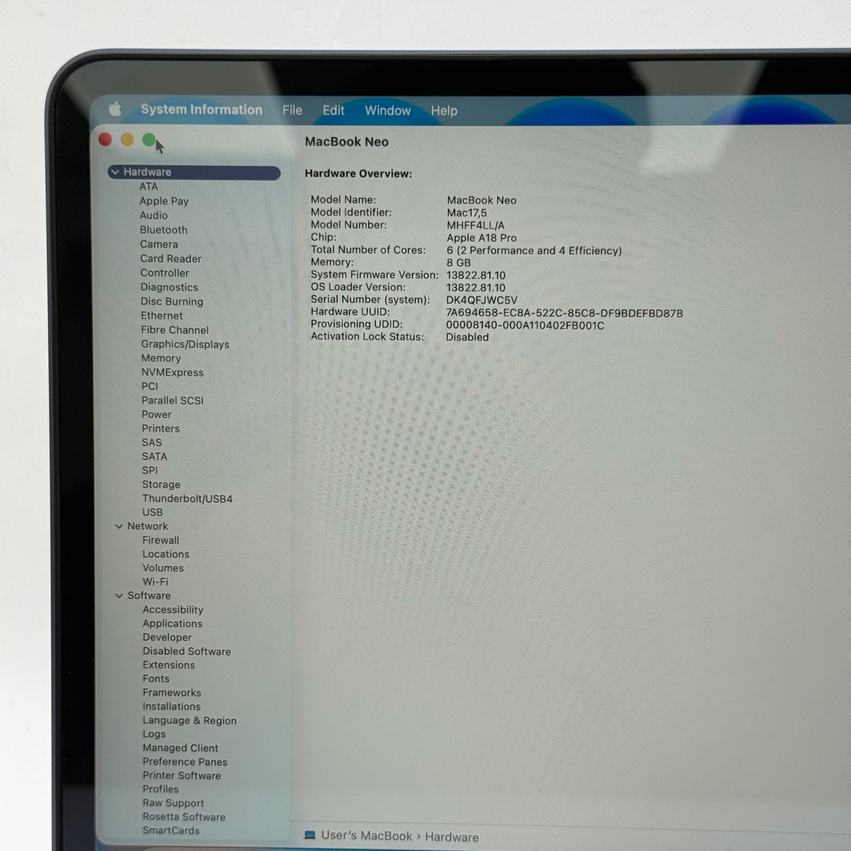 2026 Apple MacBook Neo 13" A18 Pro 5C GPU 4.0GHz 8GB RAM 256GB SSD MHFF4LL/A